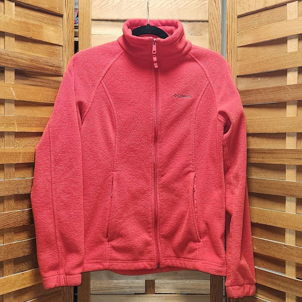 Columbia Red Fleece Jacket Women M Full Zip Interior Pocket Polyester